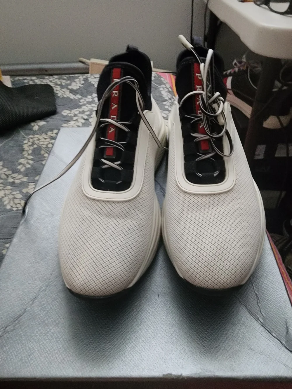 Prada White Black and Red Slip-On Athletic Sneakers